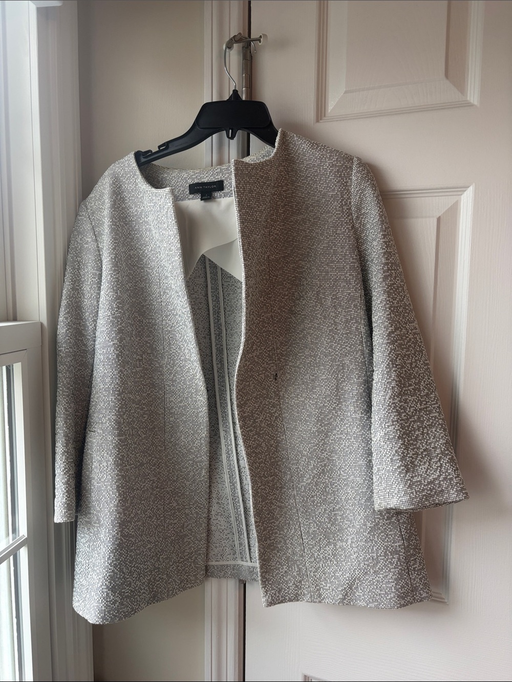 Talbots Silver Gray Textured Collarless Open Blazer